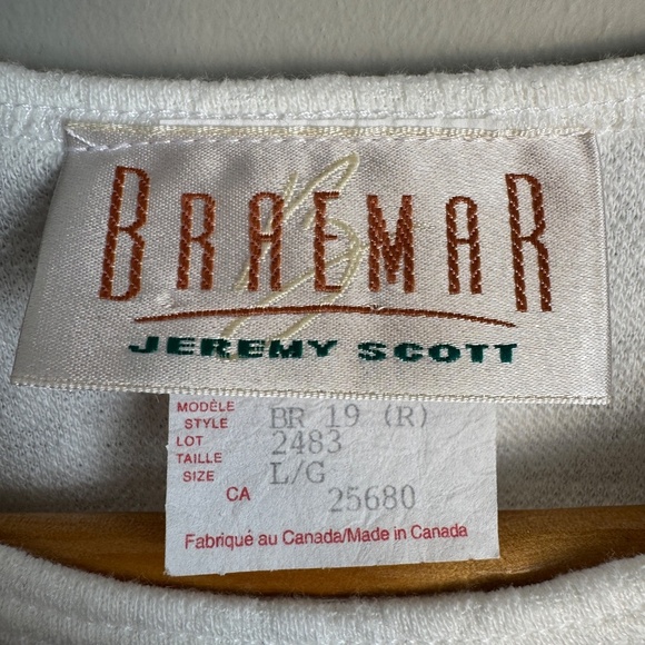 Braemar Jeremy Scott Women's L Jacquard Short Sleeve Vintage T-Shirt Top White - Picture 3 of 9